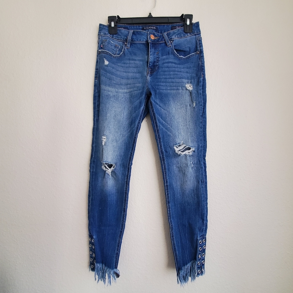 Vigoss Marley Super Skinny Mid Rise Ripped Jeans